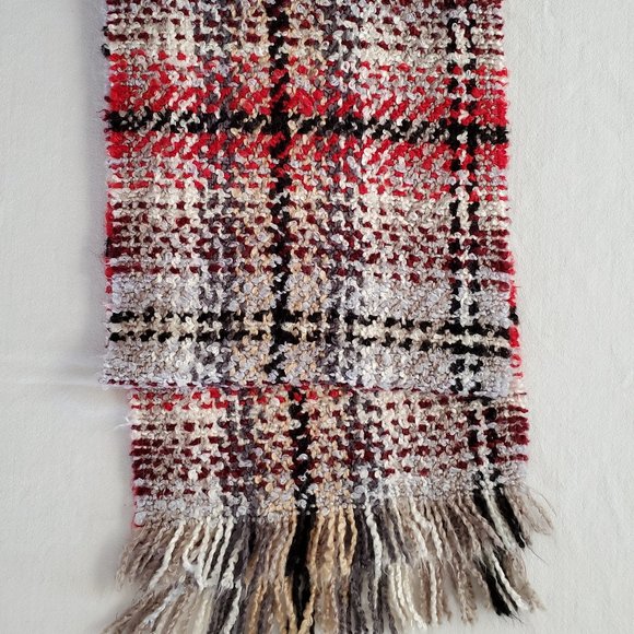 V Fraas Scarf Red Gray Taupe Soft Woven Plaid - Picture 7 of 9